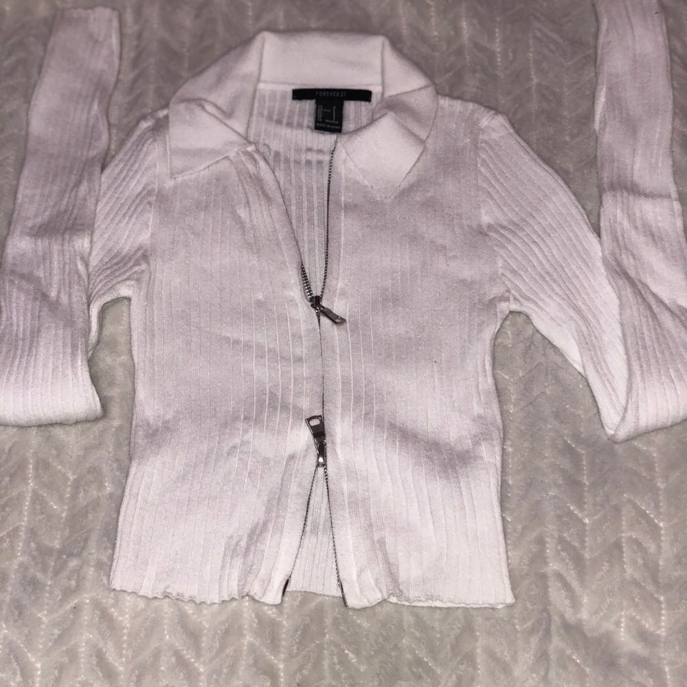 White sweater crop top